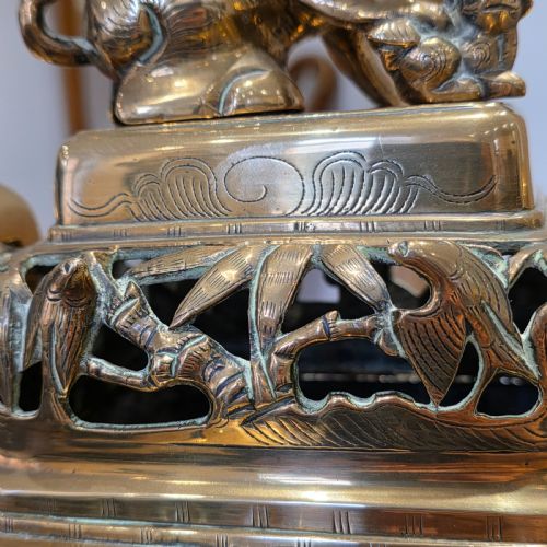 STUNNING LARGE MIDLATE19TH CENTURY CHINESE BRONZEBRASS CENSER ON STAND - ADDITIONAL PHOTO 11