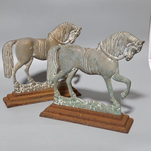 19THC PAIR OF CAST IRON BRASS HORSE DOORSTOPS
