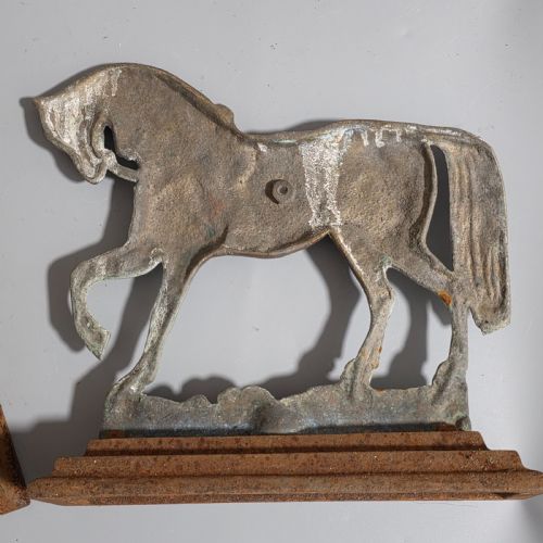 19THC PAIR OF CAST IRON BRASS HORSE DOORSTOPS - ADDITIONAL PHOTO 1