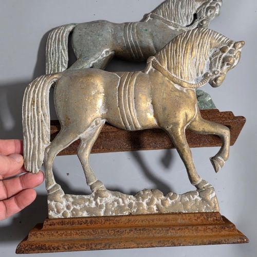 19THC PAIR OF CAST IRON BRASS HORSE DOORSTOPS - ADDITIONAL PHOTO 3