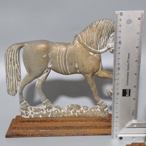19THC PAIR OF CAST IRON BRASS HORSE DOORSTOPS - ADDITIONAL PHOTO 5