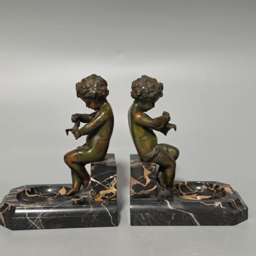 CHARMING PAIR OF EARLY 20TH CENTURY BRONZE MARBLE BOOKENDS - ADDITIONAL PHOTO 2