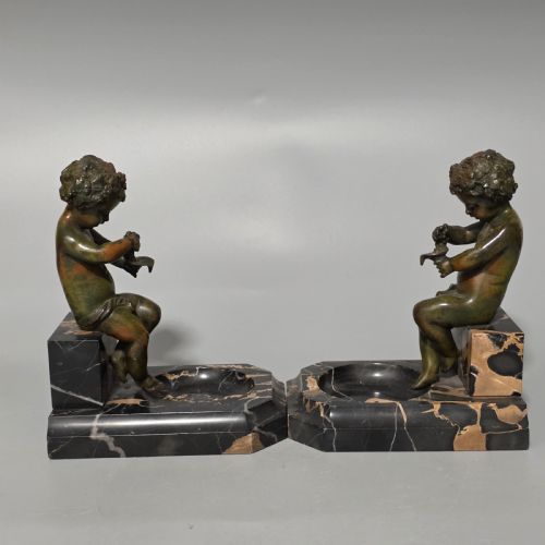 CHARMING PAIR OF EARLY 20TH CENTURY BRONZE MARBLE BOOKENDS - ADDITIONAL PHOTO 1
