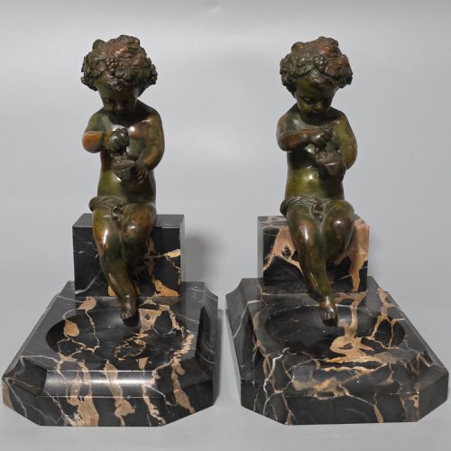charming pair of early 20th century bronze marble bookends - CATEGORY: ANTIQUE MISCELLANEOUS - DATED 1920