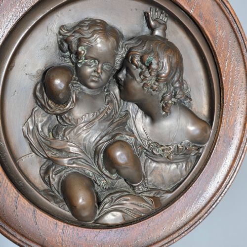 ANTIQUE MID19TH CENTURY BRONZE PLAQUE OF THE CALMADY CHILDREN BY EDWARD WILLIAM WYON 1848 - ADDITIONAL PHOTO 1