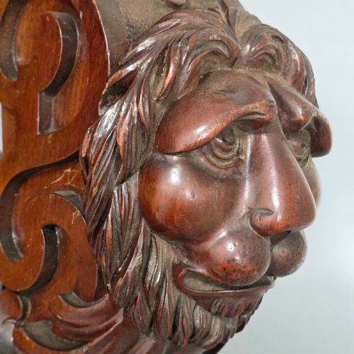 PAIR OF ANTIQUE CARVED WOODEN LION BRACKETS SHELF SUPPORTS LARGE ARCHITECTURAL CORBELS CIRCA 1900 45CM - ADDITIONAL PHOTO 3