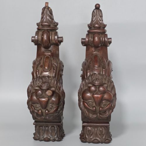 PAIR OF ANTIQUE CARVED WOODEN LION BRACKETS SHELF SUPPORTS LARGE ARCHITECTURAL CORBELS CIRCA 1900 45CM - ADDITIONAL PHOTO 8