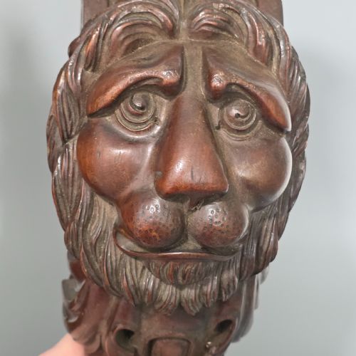 PAIR OF ANTIQUE CARVED WOODEN LION BRACKETS SHELF SUPPORTS LARGE ARCHITECTURAL CORBELS CIRCA 1900 45CM - ADDITIONAL PHOTO 10