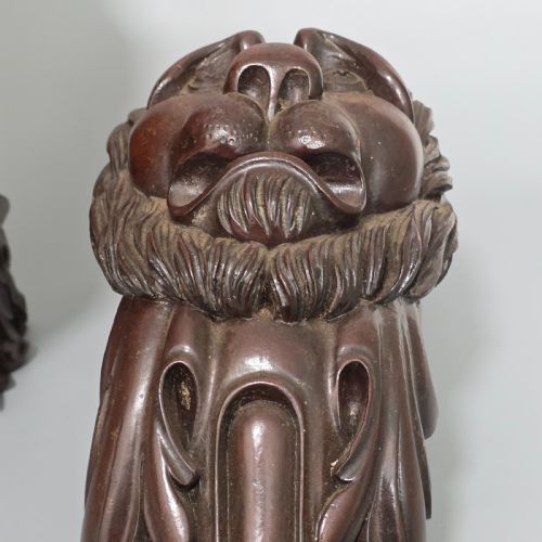 PAIR OF ANTIQUE CARVED WOODEN LION BRACKETS SHELF SUPPORTS LARGE ARCHITECTURAL CORBELS CIRCA 1900 45CM - ADDITIONAL PHOTO 12