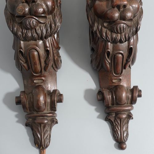 PAIR OF ANTIQUE CARVED WOODEN LION BRACKETS SHELF SUPPORTS LARGE ARCHITECTURAL CORBELS CIRCA 1900 45CM - ADDITIONAL PHOTO 14