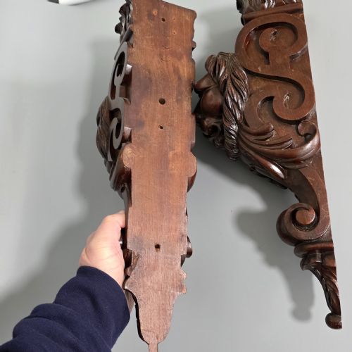 PAIR OF ANTIQUE CARVED WOODEN LION BRACKETS SHELF SUPPORTS LARGE ARCHITECTURAL CORBELS CIRCA 1900 45CM - ADDITIONAL PHOTO 22