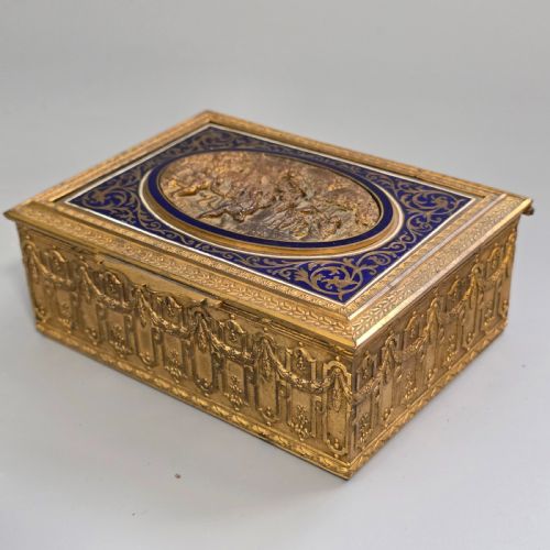 antique french gilt brass blue enamel box decorative trinket humidor late 19th century - CATEGORY: ANTIQUE BOXES - DATED 19TH CENTURY