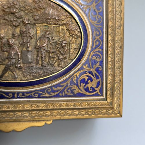 ANTIQUE FRENCH GILT BRASS BLUE ENAMEL BOX DECORATIVE TRINKET HUMIDOR LATE 19TH CENTURY - ADDITIONAL PHOTO 5