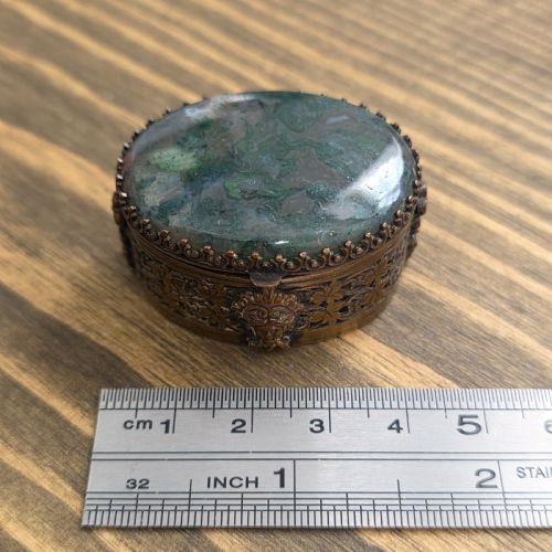 ANTIQUE VICTORIAN PILL BOX MOSS AGATE GILT METAL 19TH CENTURY - ADDITIONAL PHOTO 7