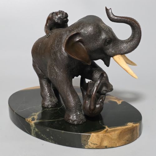 ANTIQUE JAPANESE BRONZE OKIMONO ELEPHANT FIGHTING TWO TIGERS BONE TUSKS GENRYUSAI SEIYA SASKU MEIJI SHOWA - ADDITIONAL PHOTO 11