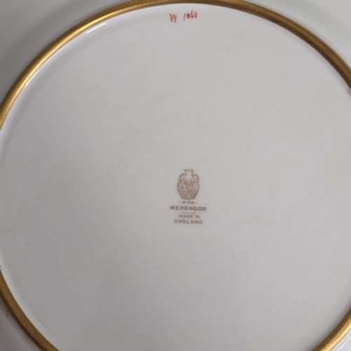 PAIR ANTIQUE WEDGWOOD HAND PAINTED FRUIT PLATES 27CM AD HOLLAND EMERALD GREEN GILT C1910 - ADDITIONAL PHOTO 8
