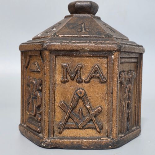 incredibly rare unusual masonic carved stone box and cover dated 1845 - CATEGORY: ANTIQUE BOXES - DATED 1800