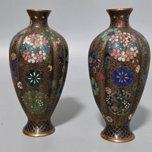 PAIR JAPANESE MEIJI PERIOD CLOISONN ENAMEL VASES C1900 ATTRIBUTED TO TAKAHARA KOMAJIRO KYOTO JIPPO - ADDITIONAL PHOTO 1