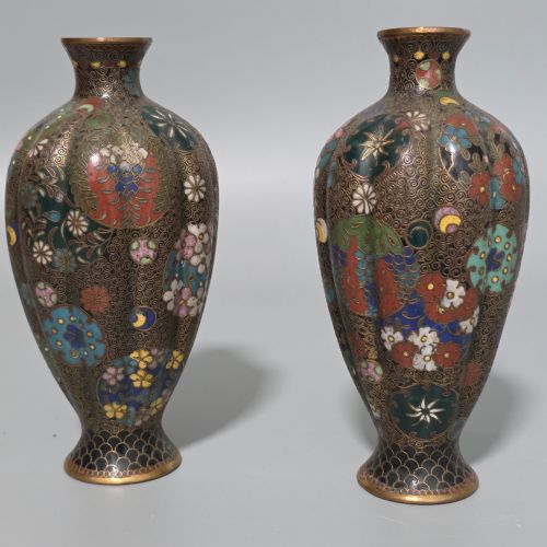 PAIR JAPANESE MEIJI PERIOD CLOISONN ENAMEL VASES C1900 ATTRIBUTED TO TAKAHARA KOMAJIRO KYOTO JIPPO - ADDITIONAL PHOTO 2