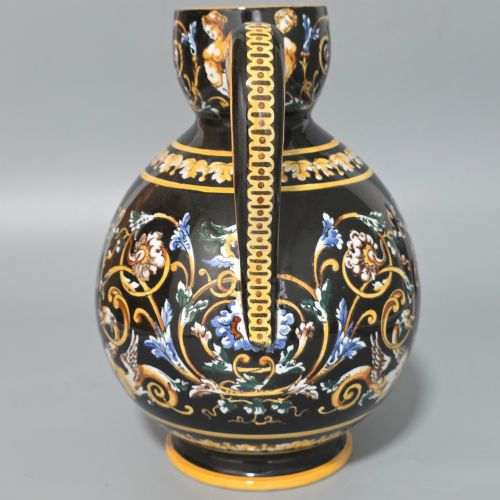 LARGE 19TH CENTURY FRENCH GIEN FAIENCE WATER PITCHER MYTHOLOGICAL FIGURES CHERUB DECORATION - ADDITIONAL PHOTO 7