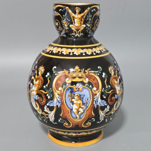 LARGE 19TH CENTURY FRENCH GIEN FAIENCE WATER PITCHER MYTHOLOGICAL FIGURES CHERUB DECORATION - ADDITIONAL PHOTO 8