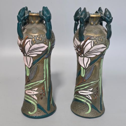 PAIR OF ART NOUVEAU AUSTRIAN AMPHORA REISSNER KESSEL VASES 245CM - ADDITIONAL PHOTO 2