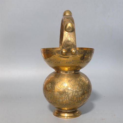 JEYPORE SCHOOL OF ART BRASS KAMANDAL HINDHU HOLY WATER CARRIER CIRCA 1900 THE SPHERICAL BODY - ADDITIONAL PHOTO 2