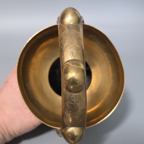 JEYPORE SCHOOL OF ART BRASS KAMANDAL HINDHU HOLY WATER CARRIER CIRCA 1900 THE SPHERICAL BODY - ADDITIONAL PHOTO 14
