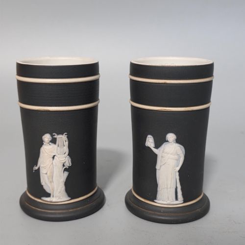 VINTAGE PAIR OF WEDGWOOD BASALT SPILL HOLDERS C1920 - ADDITIONAL PHOTO 2