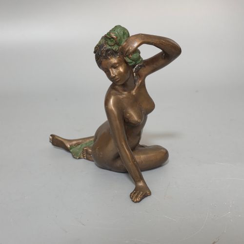 bronze sculpture of a seated nude lady in the style of jean gautherin c1880 - CATEGORY: ANTIQUE SCULPTURES - DATED 19TH CENTURY