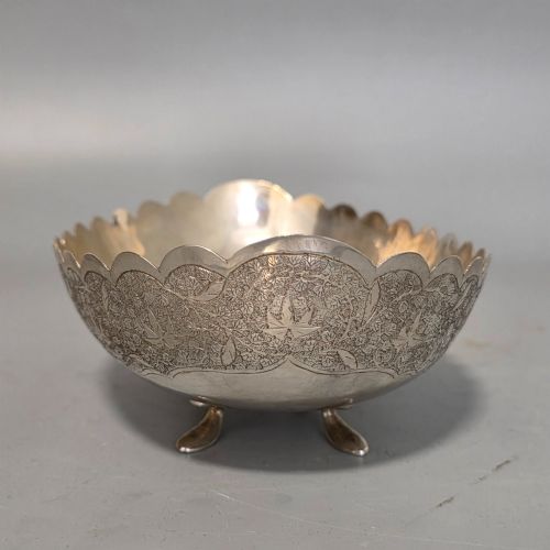 DELIGHTFUL QUALITY ANTIQUE PERSIAN SILVER ENGRAVED OVAL SHAPED BOWL - ADDITIONAL PHOTO 1