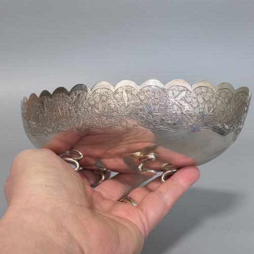 DELIGHTFUL QUALITY ANTIQUE PERSIAN SILVER ENGRAVED OVAL SHAPED BOWL - ADDITIONAL PHOTO 14