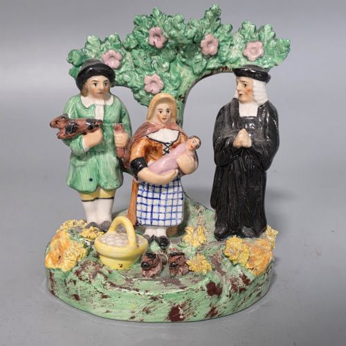 ANTIQUE STAFFORDSHIRE TITHE PIG FIGURE GROUP C1830 EARLY 19TH CENTURY POTTERY FIGURE