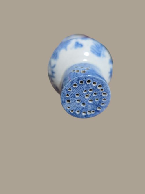 ANTIQUE ENGLISH PEARLWARE PEPPER POT BLUE WHITE WILLOW PATTERN WITH BLUE TOP C1840 - ADDITIONAL PHOTO 5