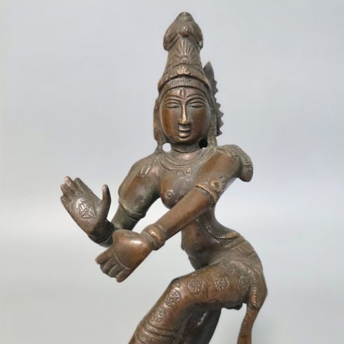 ANTIQUE BRONZE INDIAN DEITY DANCING POSSIBLY KRISHNA 25CM - ADDITIONAL PHOTO 4