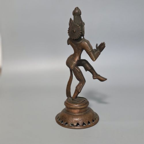 ANTIQUE BRONZE INDIAN DEITY DANCING POSSIBLY KRISHNA 25CM - ADDITIONAL PHOTO 7