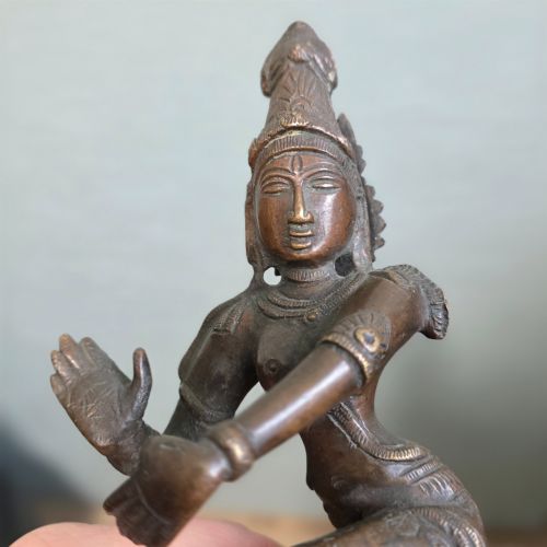 ANTIQUE BRONZE INDIAN DEITY DANCING POSSIBLY KRISHNA 25CM - ADDITIONAL PHOTO 12
