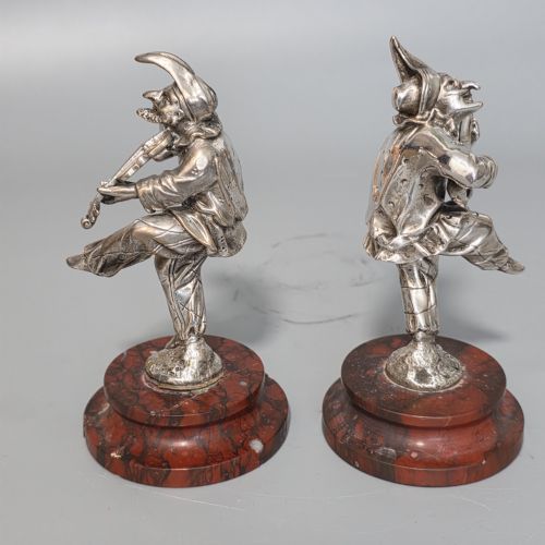 ANTIQUE PAIR OF SILVERED BRONZE DANCING MUSICIANS SIGNED CALLOT AFTER MILE CORIOLAN HIPPOLYTE GUILLEMIN - ADDITIONAL PHOTO 1