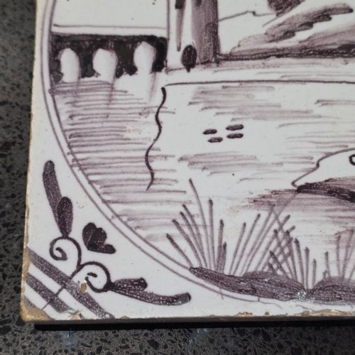 LONDON DELFT TILE PAINTED IN MANGANESE WITH A MAN FISHING IN A RIVER CIRCA 1725 1760 - ADDITIONAL PHOTO 1