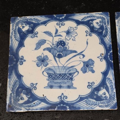 PR OF 18THC LIVERPOOL DELFT TILES ANGEL HEAD CORNERS AND FLORAL ARRANGEMENT CIRCA 1750 - ADDITIONAL PHOTO 1