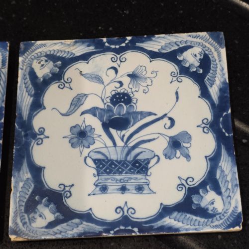 PR OF 18THC LIVERPOOL DELFT TILES ANGEL HEAD CORNERS AND FLORAL ARRANGEMENT CIRCA 1750 - ADDITIONAL PHOTO 6
