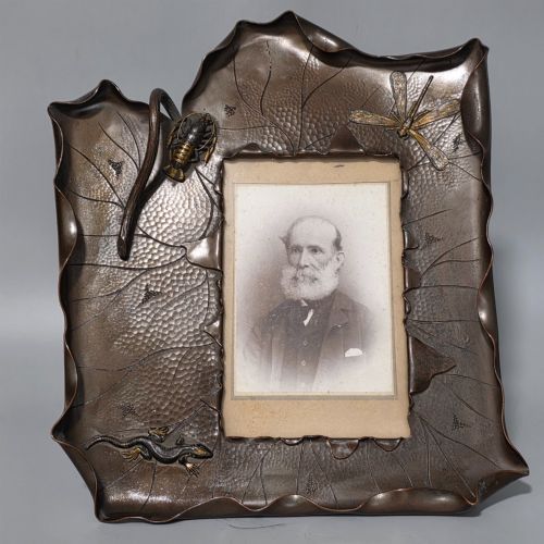 exceptional arts crafts bronzed copper frame dragonfly lobster lizard 32cm c1910 - CATEGORY: ANTIQUE MISCELLANEOUS - DATED 1910