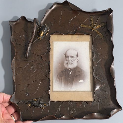 EXCEPTIONAL ARTS CRAFTS BRONZED COPPER FRAME DRAGONFLY LOBSTER LIZARD 32CM C1910 - ADDITIONAL PHOTO 6