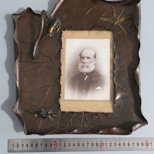 EXCEPTIONAL ARTS CRAFTS BRONZED COPPER FRAME DRAGONFLY LOBSTER LIZARD 32CM C1910 - ADDITIONAL PHOTO 8