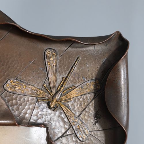 EXCEPTIONAL ARTS CRAFTS BRONZED COPPER FRAME DRAGONFLY LOBSTER LIZARD 32CM C1910 - ADDITIONAL PHOTO 9