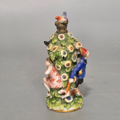fig 1. Antique German Porcelain Figural Scent Bottle & Stopper c.1850 – Chelsea Gold Anchor Style