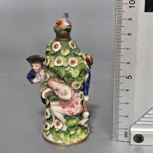 fig 4. Antique German Porcelain Figural Scent Bottle & Stopper c.1850 – Chelsea Gold Anchor Style