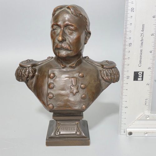 FINE BRONZE BUST OF UNION ARMY OFFICER WILLIAM RUFUS SHAFTER 21CM SIGNED HENRI GODET C1910 - ADDITIONAL PHOTO 1