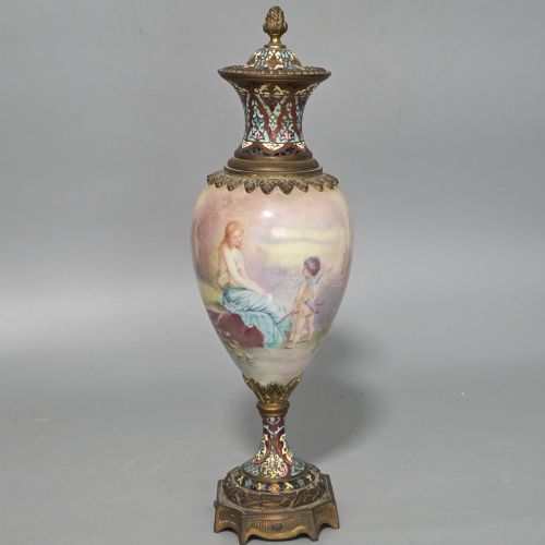 antique french painted sevres style signed porcelain ormolu vase signed 'max' 31cm - CATEGORY: ANTIQUE VASES - DATED 19TH CENTURY