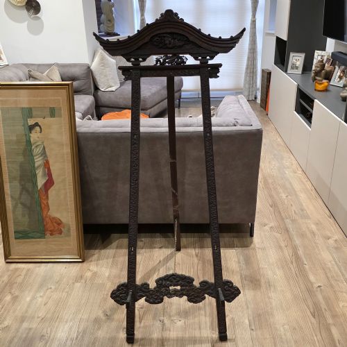EXCEPTIONAL ANTIQUE CHINESE CARVED WOODEN EASEL FRAME DRAGON PHOENIX DECOR 145CM - ADDITIONAL PHOTO 1